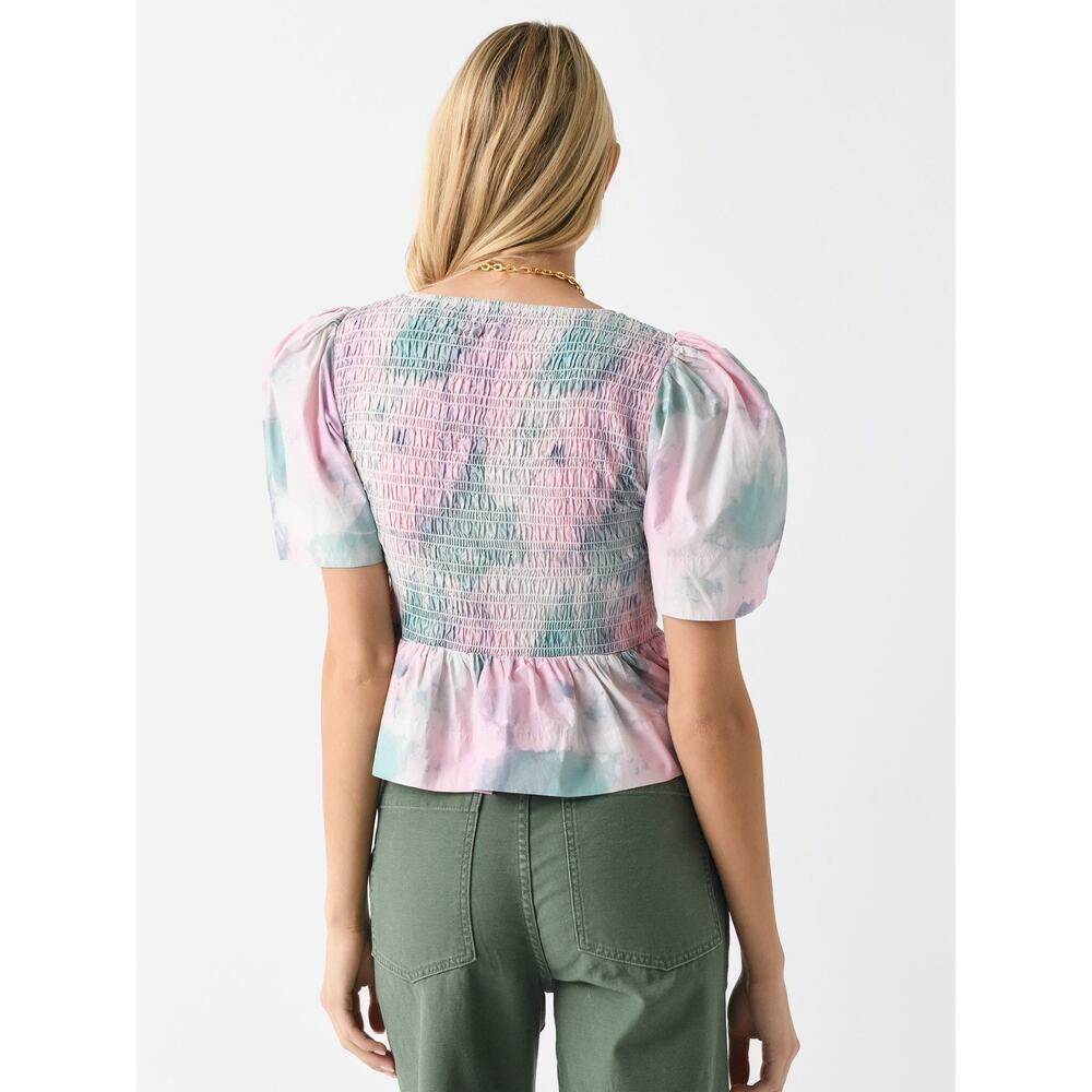 GANNI Pink Printed Cotton Puff Sleeve Smocked Top EU 38 US 6 - Picture 2 of 10